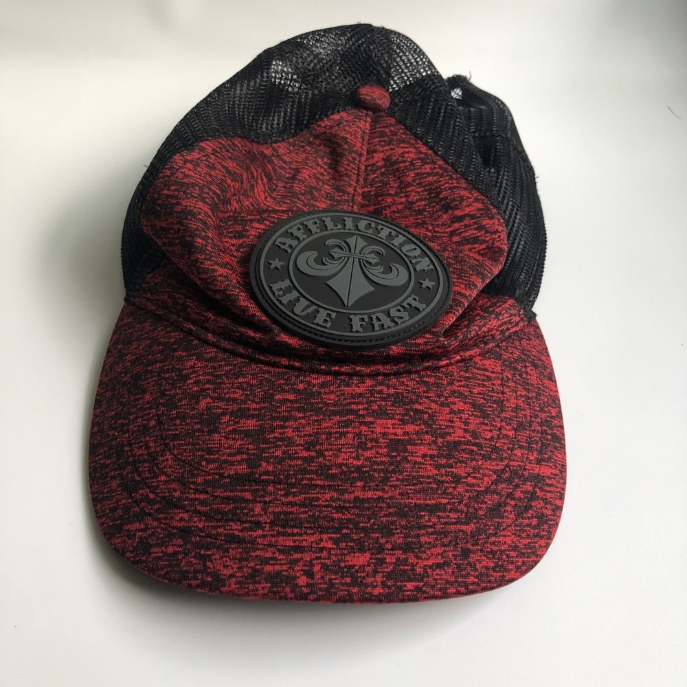 Affliction Hat Red Live Fast Snapback Adjustable Trucker Logo Mesh One Size